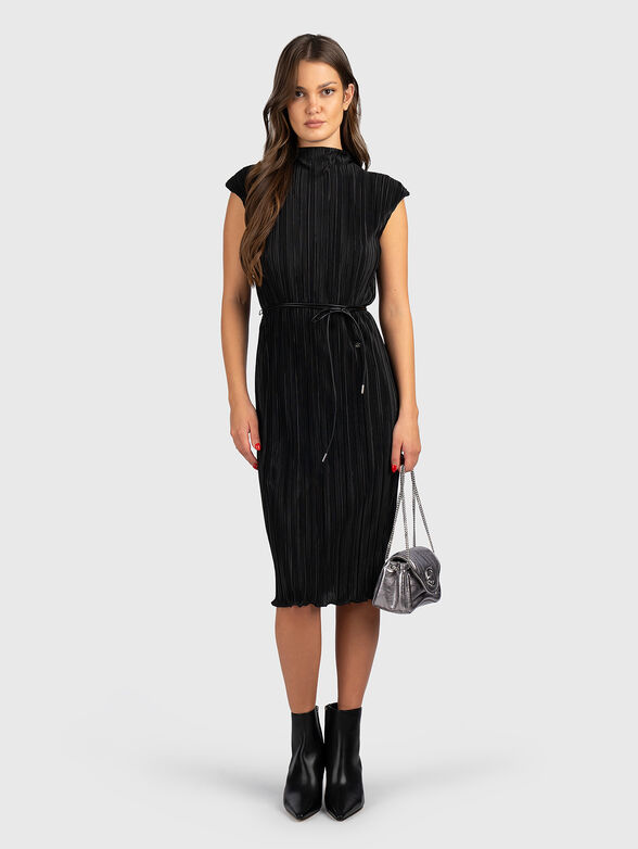 Pleated satin dress with belt - 1
