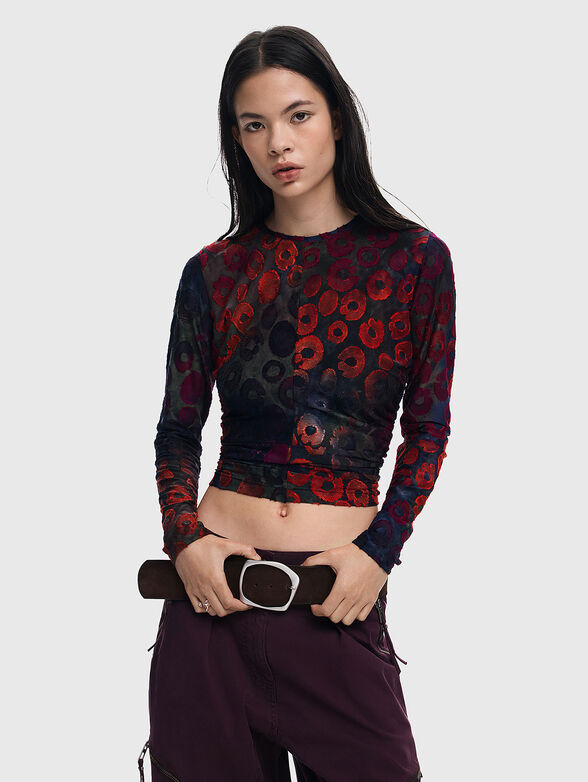 Long sleeved blouse with contrast print - 1