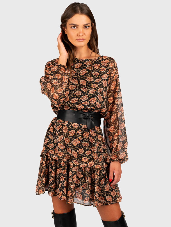 Dress with floral print and contrasting belt - 1