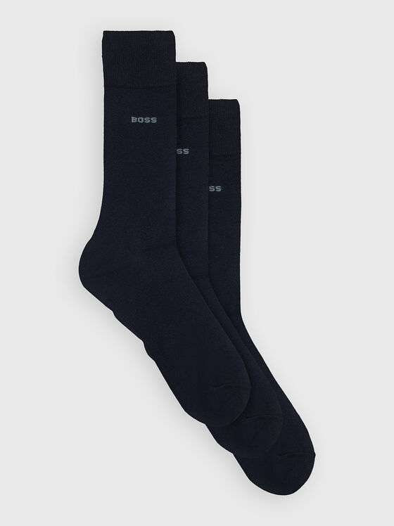 Три чифта тъмносини чорапи с лого детайл - 1