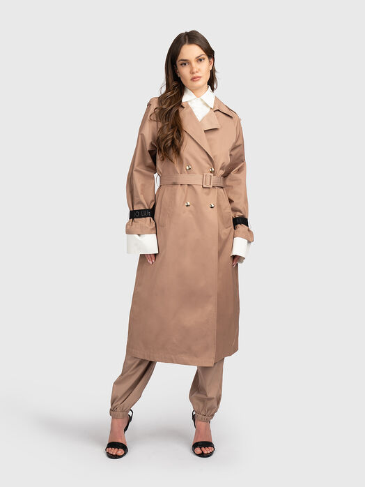 Beige double-breasted trench coat