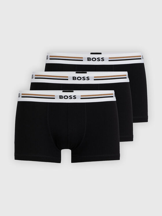 Three-pack black trunks with logo waistbands - 1