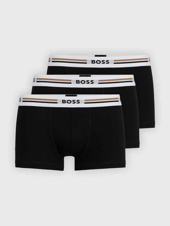 Three-pack black trunks with logo waistbands - 1