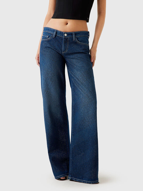 Low waist jeans with logo rhinestones - 1