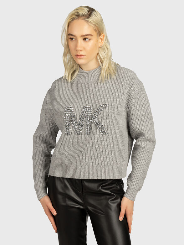 Sweater with logo detail with applied rhinestones - 1