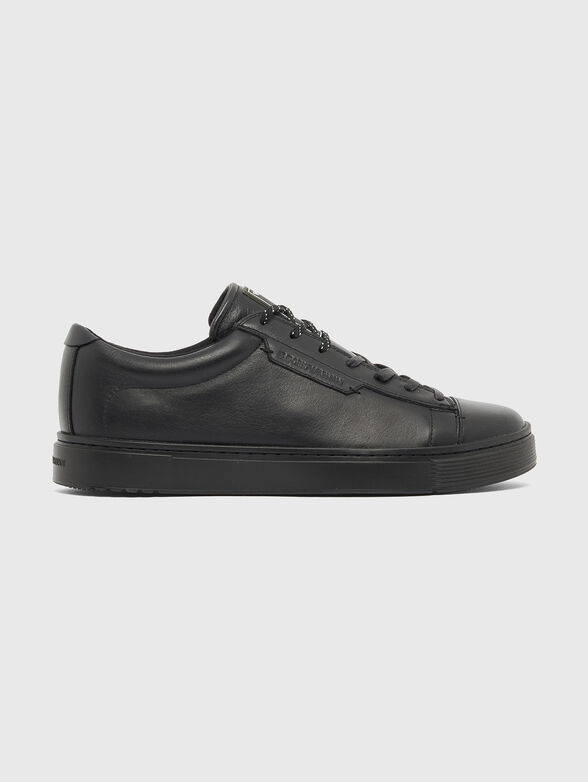 Dark blue leather sneakers - 1