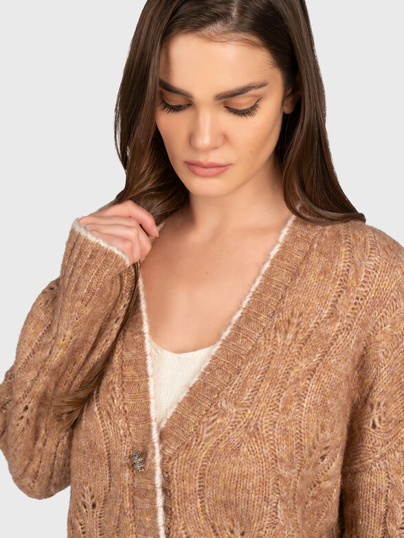 Brown wool blend cardigan with buttons - 6