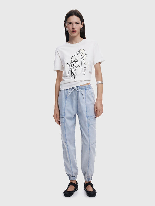 Cotton T-shirt with oval neckline and print - 2
