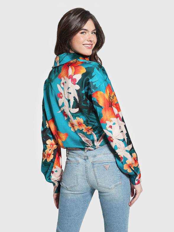 Shirt with floral print and ribbon - 3