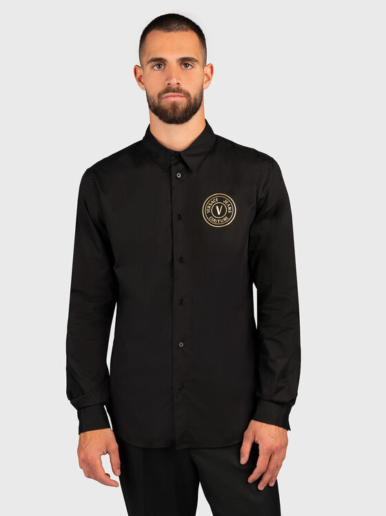 Черна риза с лого детайл  - 1