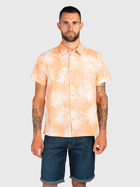 Риза с тропически принт от памук и лен - 1