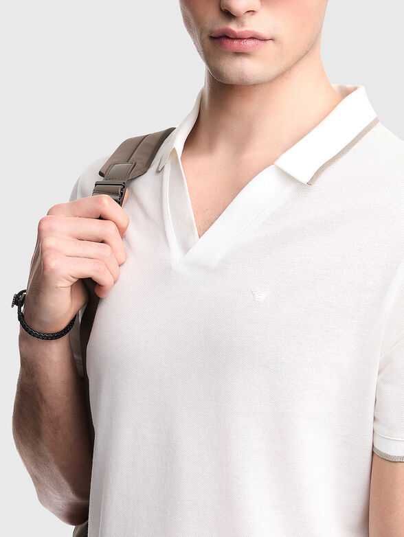 Cotton polo shirt with a V-neck  - 4