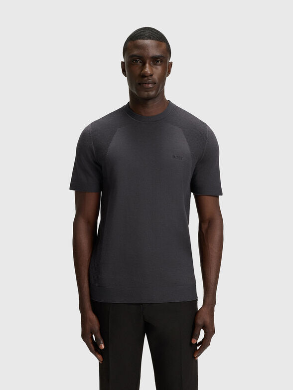 Gray T-shirt with oval neckline - 1