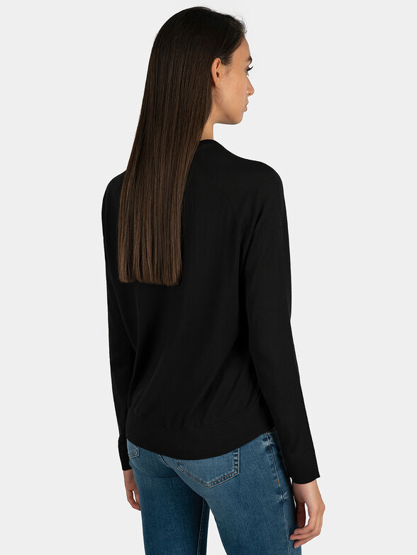 Black wool blend sweater with logo embroideries - 3