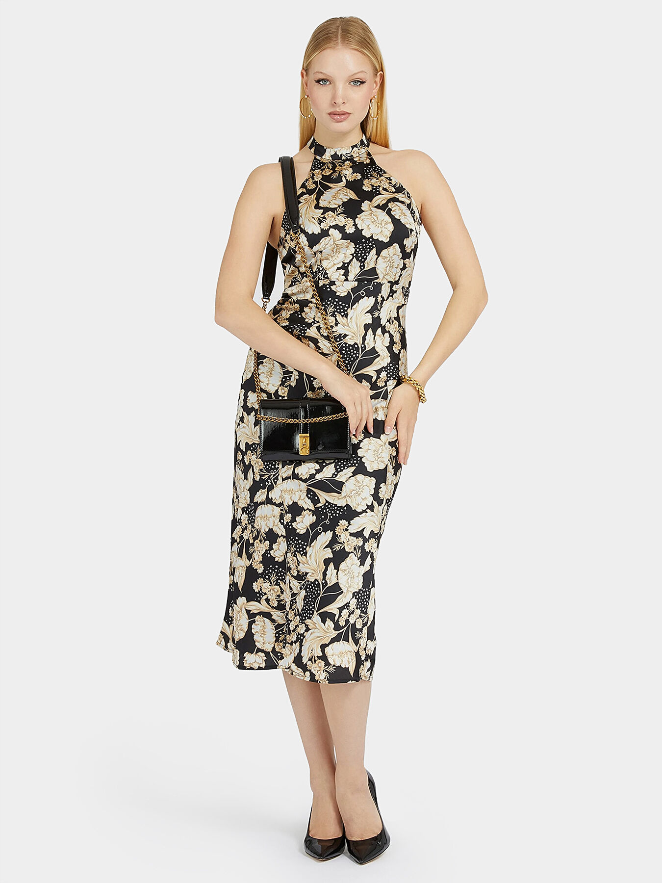 激安‼️未使用タグ付‼️ Tiered Floral Pleated Dress Scattered Floral Print Woven Pleated Cape Maxi Dress | Karen