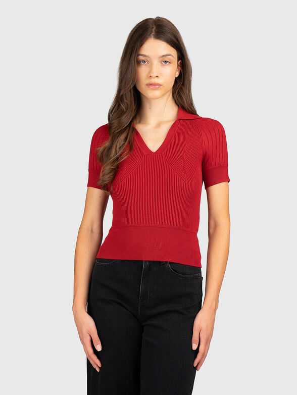Short-sleeved sweater with a V-neck - 1