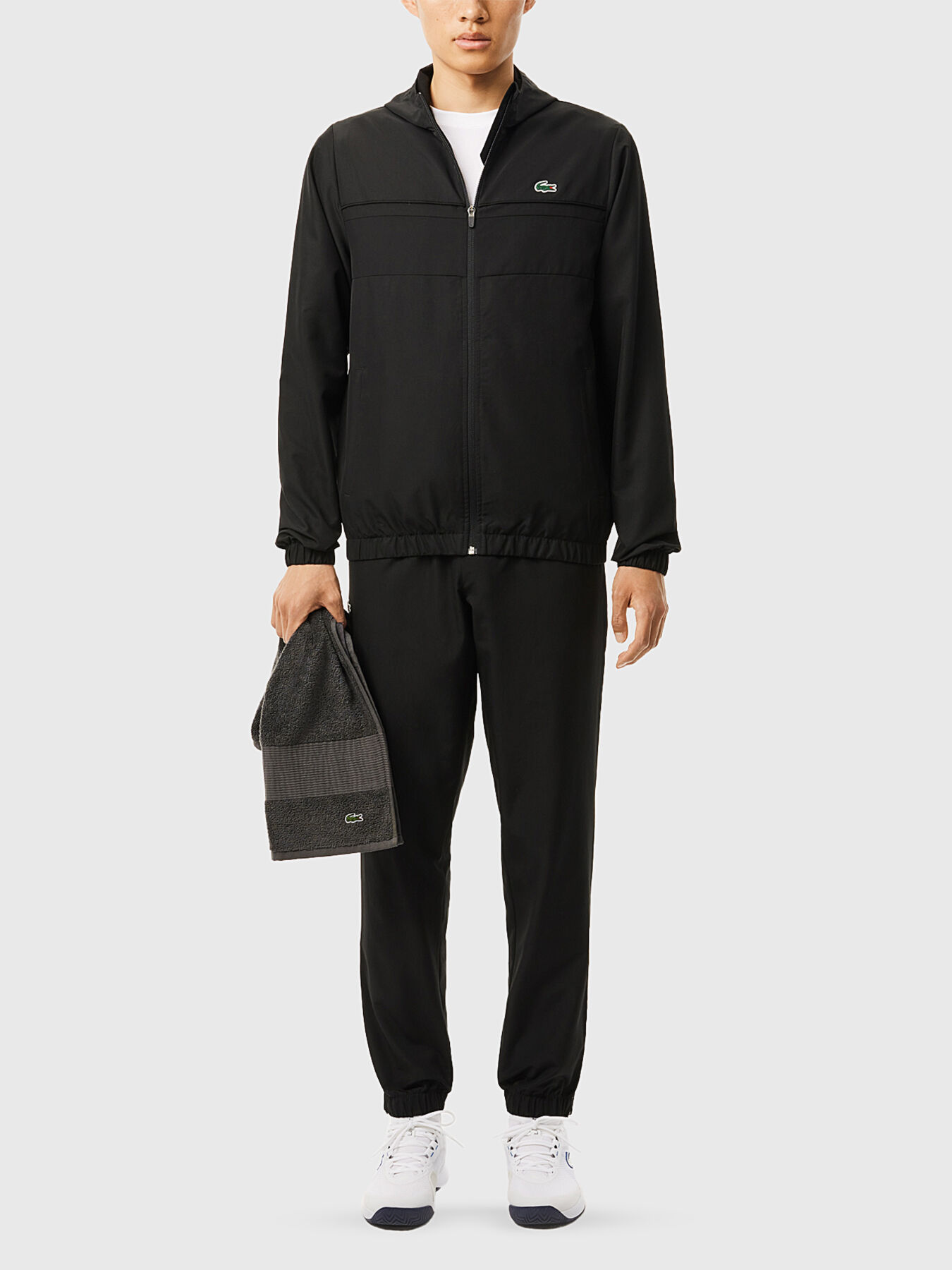Two-piece sports set in black brand LACOSTE