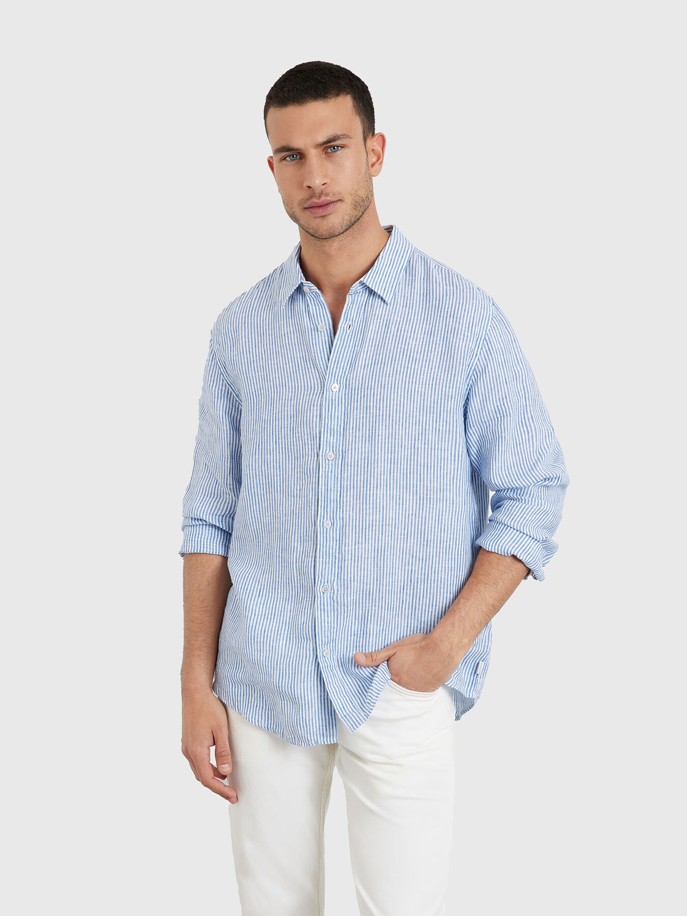 Striped linen shirt brand GUESS Globalbrandsstore en