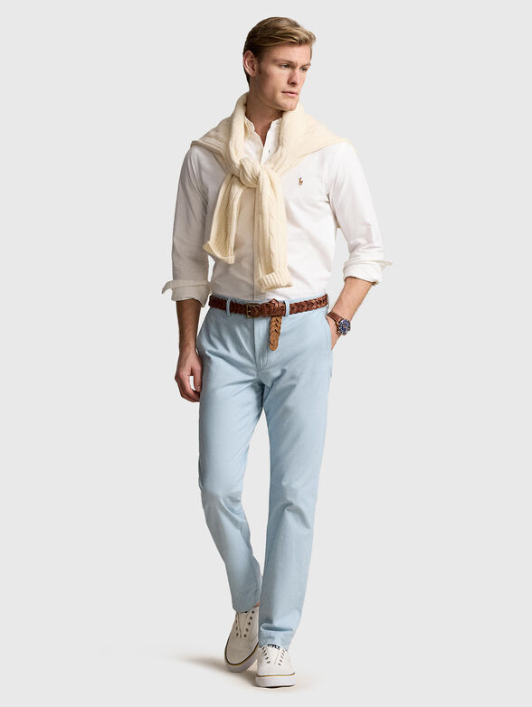 Light blue cotton blend trousers - 4