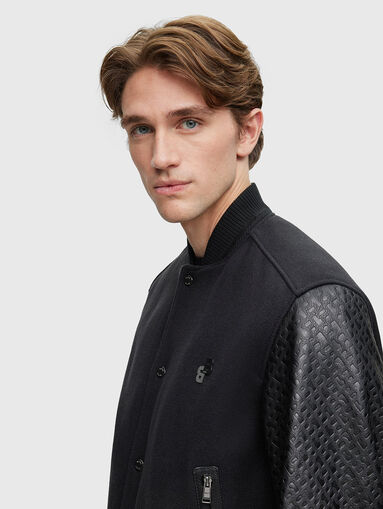 Bomber jacket with leather sleeves - 4