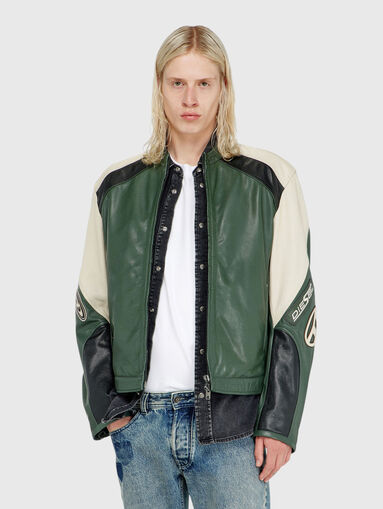 Leather biker jacket with logo detail - 4