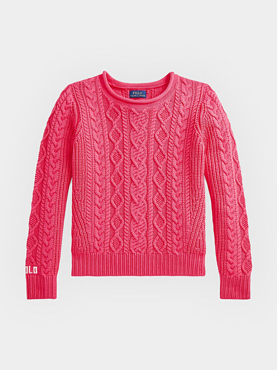 Розов пуловер с лого  детайл на ръкава - 1