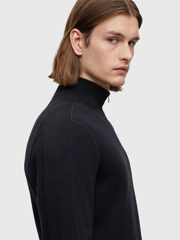 Black cardigan with zip in cotton and wool  - 4
