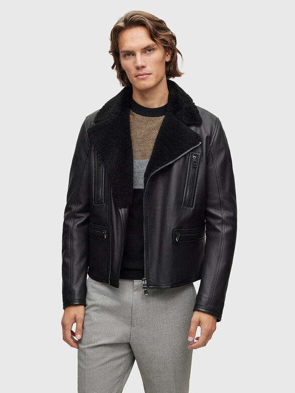 Leather jacket with sheepskin collar  - 1
