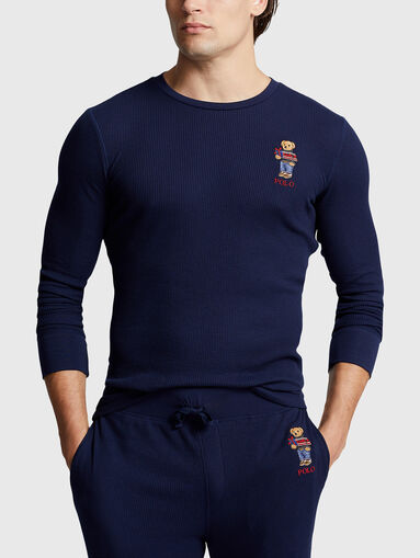 Dark blue two-piece pyjamas with embroidery - 2