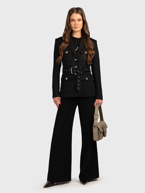 Wool blend blazer with waist belt  - 2