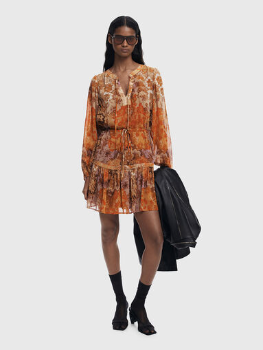 Long sleeved mini dress with floral motifs - 5