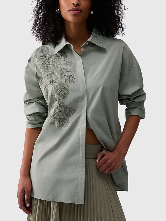 Памучна риза с флорални мотиви - 1