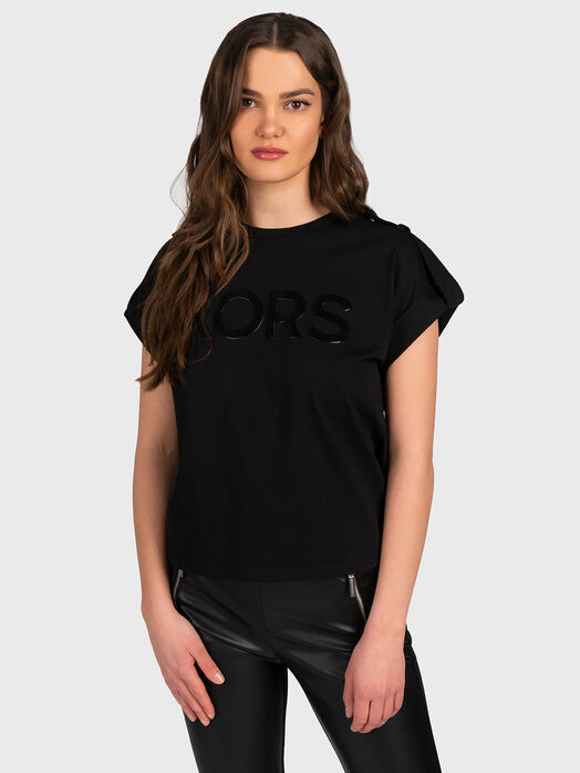 Black cotton T-shirt with logo accent