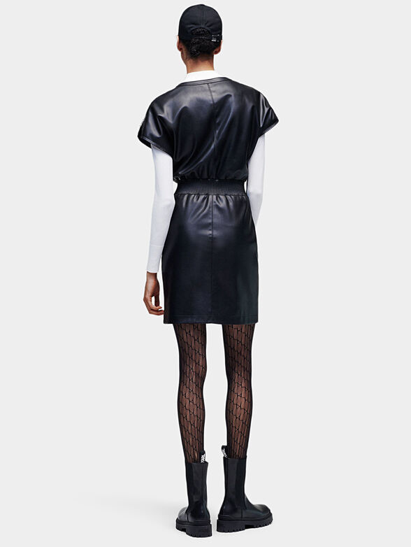 Short faux leather dress with elastic waist - 2