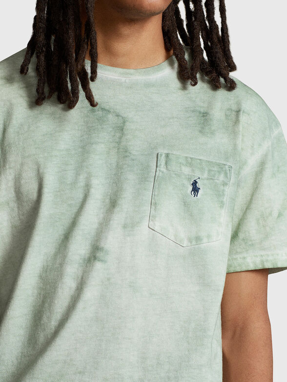 Green T-shirt with logo embroidery and pocket - 4