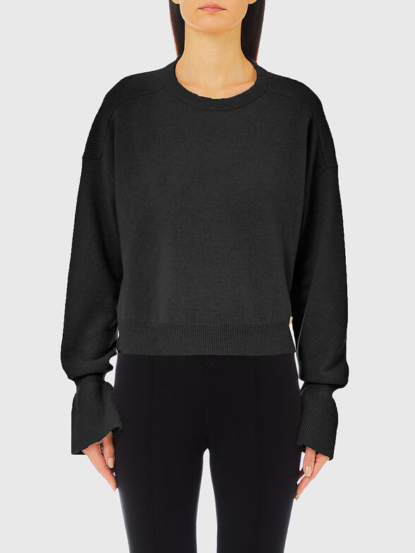 Sweater with accent cuffs in beige - 1