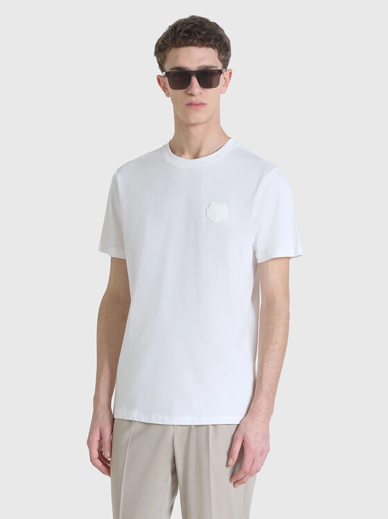 Cotton T-shirt with oval neckline and rubber detail - 1