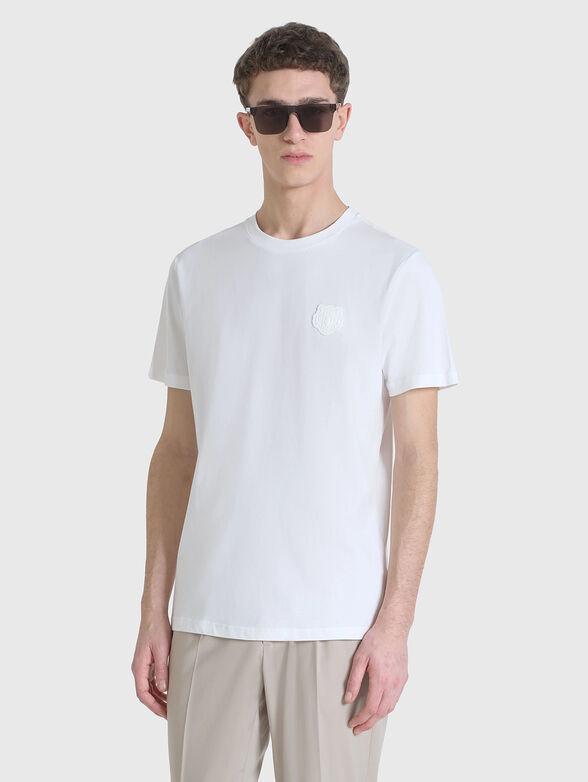 Cotton T-shirt with oval neckline and rubber detail - 1
