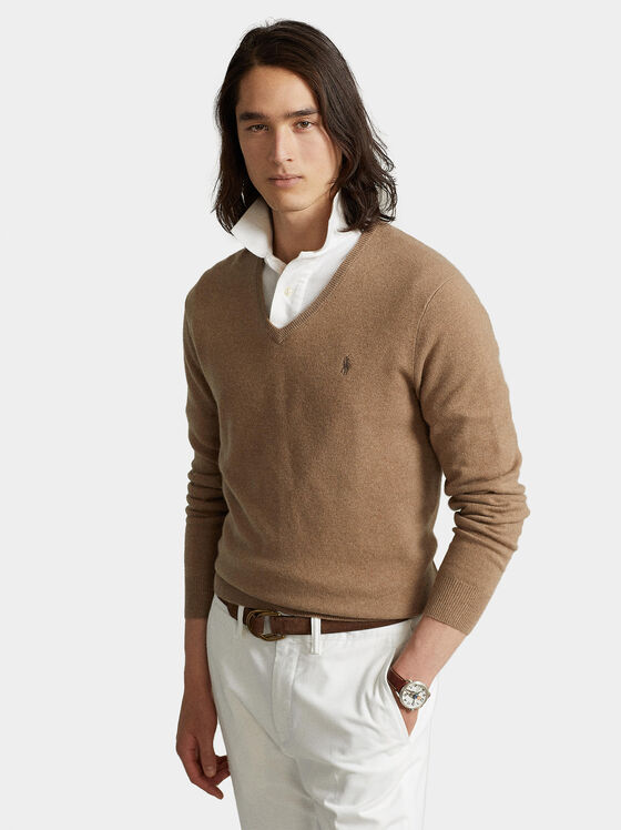 Вълнен пуловер с V-образно деколте - 1