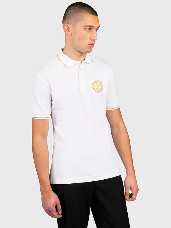 White polo-shirt with gold logo embroidery - 1