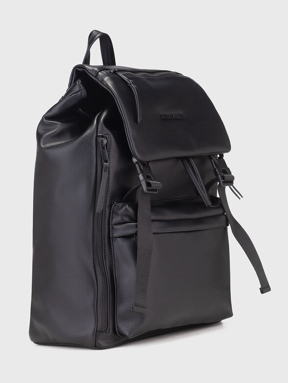 Black faux leather backpack - 3