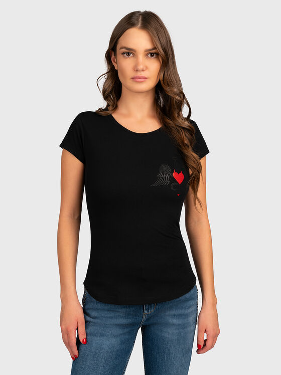 Тениска в черен цвят TSL 074 с контрастен принт - 1