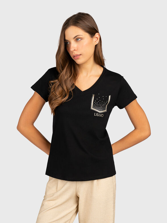 Black T-shirt with logo accent - 1