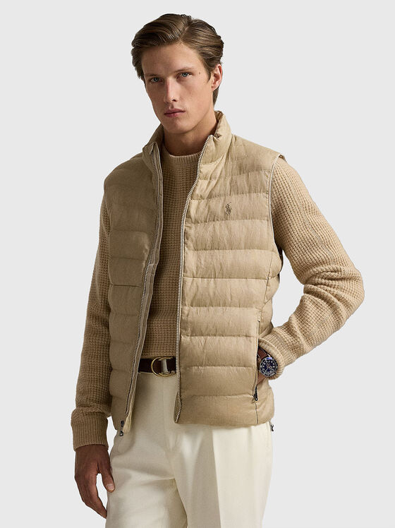 Beige vest with embroidered logo - 1
