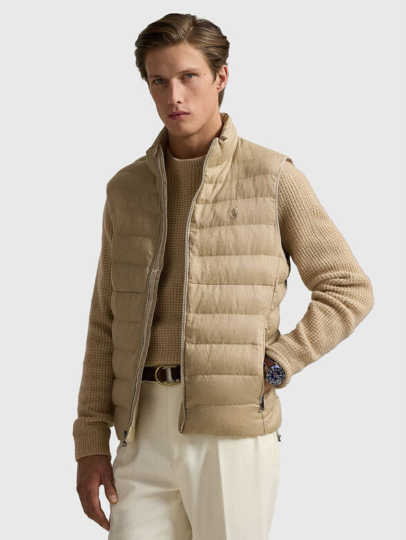 Beige vest with embroidered logo - 1