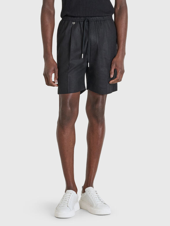 NEIL black linen blend shorts  - 1