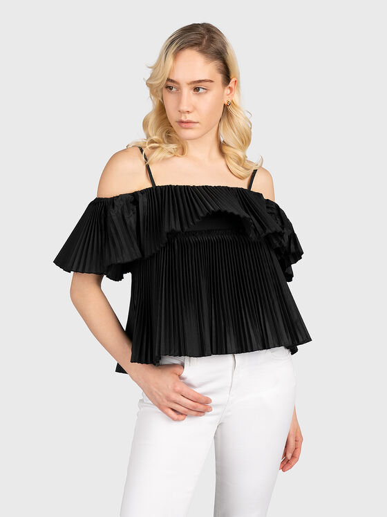 Black pleated top with ruffle - 1