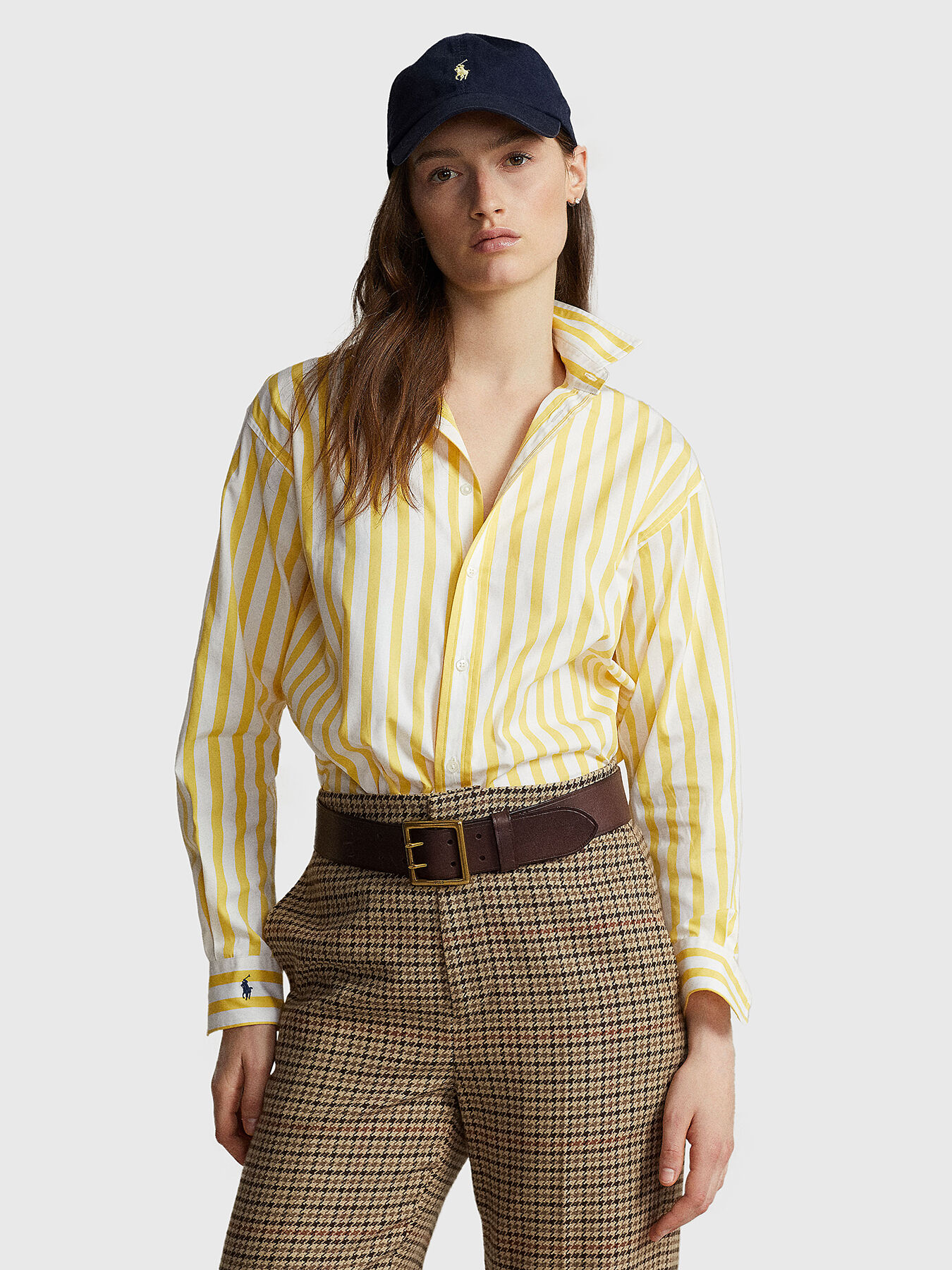 Yellow and white striped polo discount