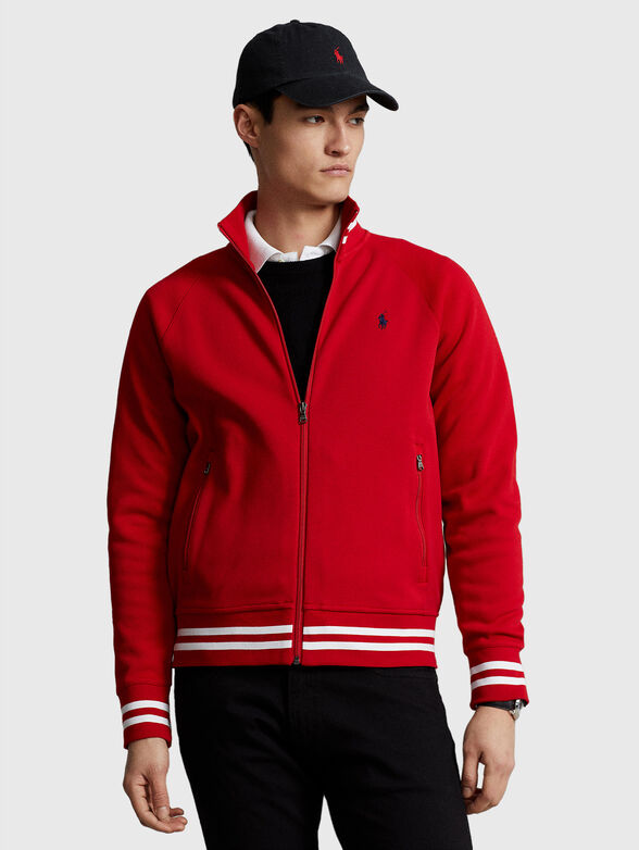 Red sweatshirt with contrast stripes  - 1