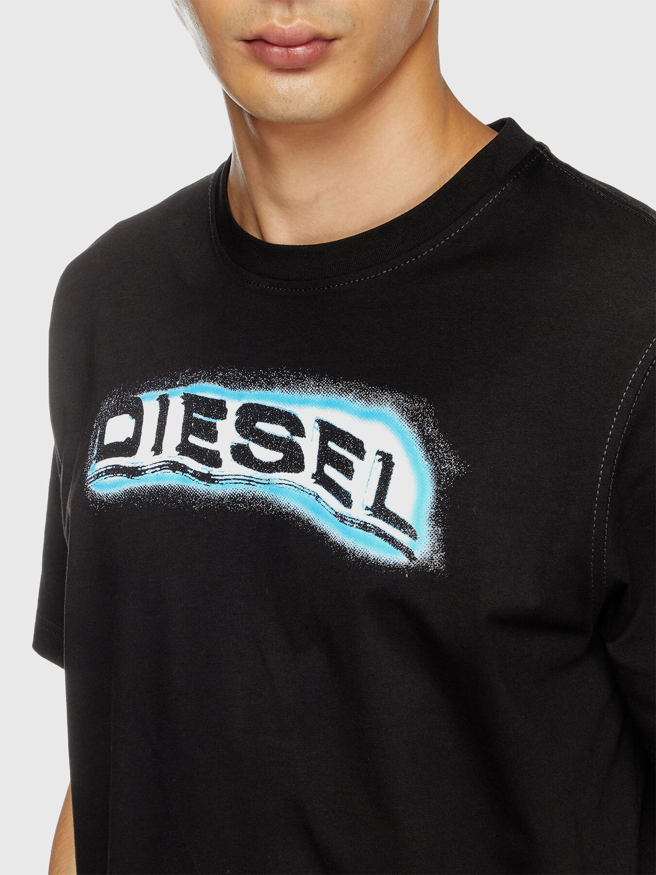 T-ADJUST-R4 black T-shirt with logo print brand DIESEL